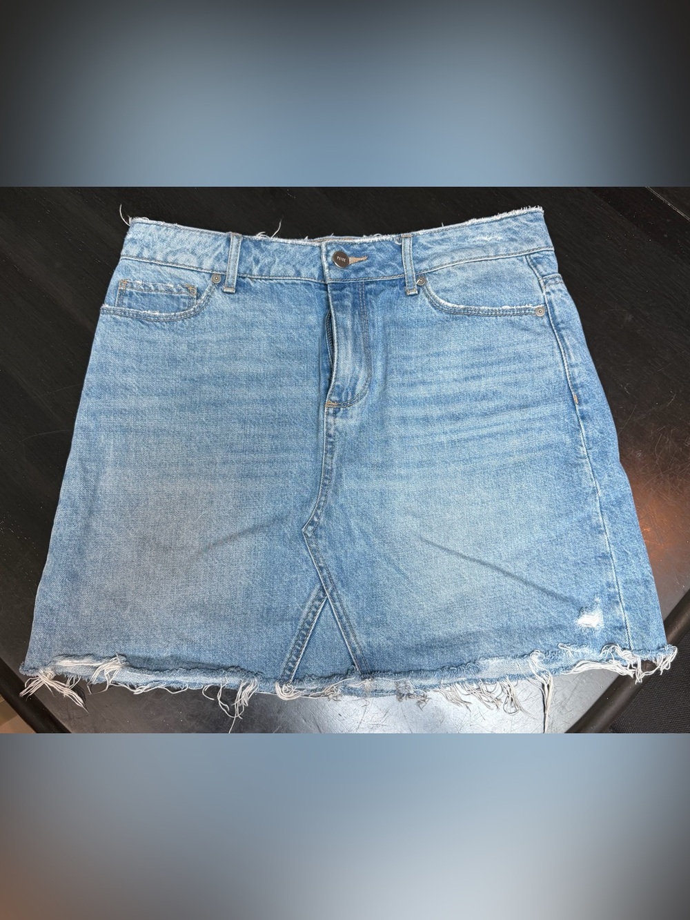 PAIGE Light Blue Denim Jeans Skirt with Frayed Hem